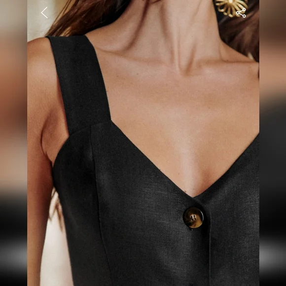 Sezane Gabby Long Black Linen Dress W/ Front Botton - Picture 5 of 7